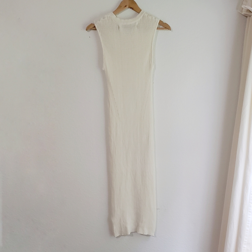 Enza Costa Italian Yarn Knit Sleeveless Sweater Midi/Maxi Dress Ivory Medium - Picture 3 of 9